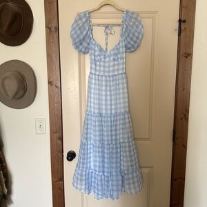 Blue Gingham Puff Sleeve Dress